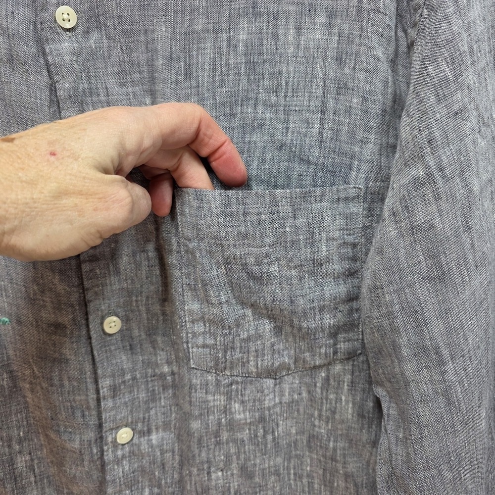 Uniqlo Linen Button Front Shirt‎ Mens L Long Sleeve Collared Neutral Gray Office - Picture 3 of 11